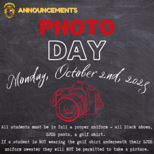 Photo Day is Monday October 2nd, 2023