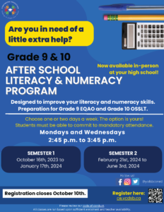 Register Today – Gr 9 & 10 students -after school Literacy & Numeracy Program is available in-person at SJDB!