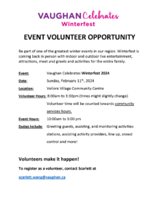 Event Volunteer Opportunity at Vaughan Winterfest⛄❄